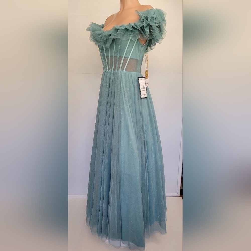 Say Yes to the Prom Glitter Tulle Off The Shoulder Gown Size 13 - Picture 7 of 13